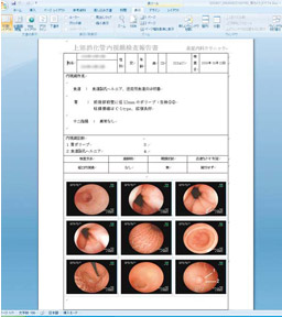 Wordの内視鏡レポート作成画面