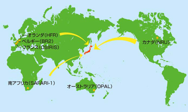 図1　世界のモリブデン製造国と日本への輸送状況