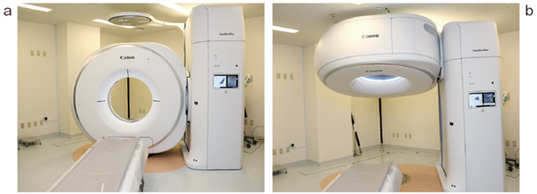 臥位ポジション（a）から立位ポジション（b）への転換は1分半〜2分程度