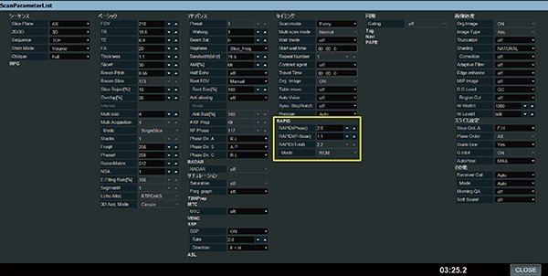 図1　パラメータ全表示（黄色枠が「RAPID」カテゴリ）