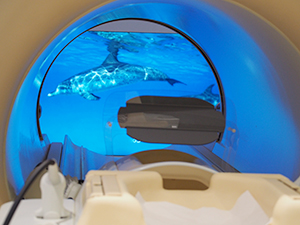 被検者の目の前には映像が広がり，リラックスして検査を受けられる。