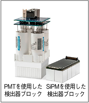 図2　PMTを使用した検出器ブロックとSiPMを使用した検出器ブロックの比較