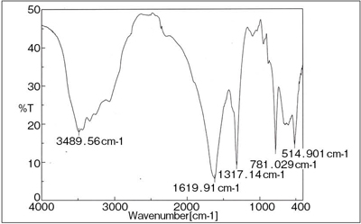 図3　赤外分光分析（FT/IR-4100、日本分光）によって得られたシュウ酸カルシウム（一水和物）の波形パターン  10結石すべてが、純粋なシュウ酸カルシウムであることが確認された。