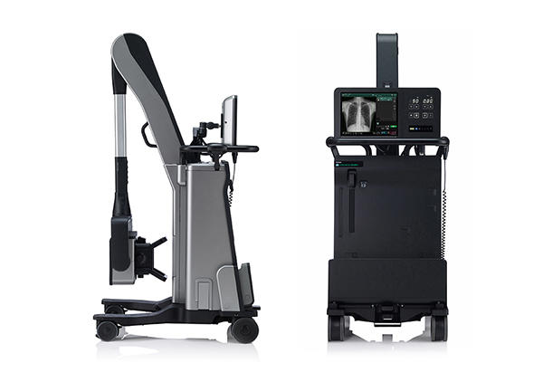 「小型軽量で機動性に優れた移動型X線撮影装置の意匠」が施された移動型デジタルX線撮影装置「CALNEO AQRO」