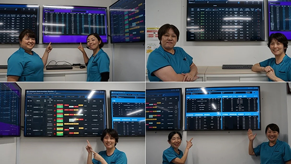 （導入されたタイルアプリケーションと各タイルの設計を担った看護師長たち。院内の様々なデータが表示されたスクリーンを「タイル」と呼んでいる。）