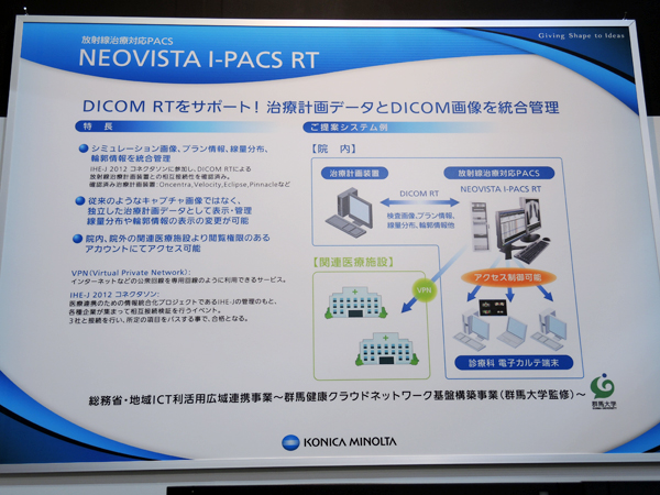 放射線治療に対応した「NEOVISTA I-PACS RT」の説明パネル