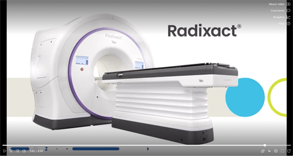 放射線治療機器「ラディザクトシリーズ」。外形はCT装置とほぼ同じで，既存の一般的な治療室に収まる設計で導入コストを軽減する（アキュレイ社提供）