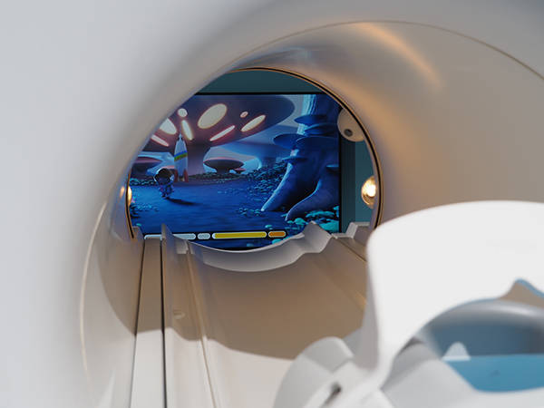 ヘッド部分のミラーを使用し，モニタの画像を見ることができる。