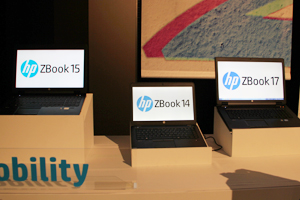 モバイルワークステーション新製品群（左からHPZBook15，HPZBook14，HPZBook17）